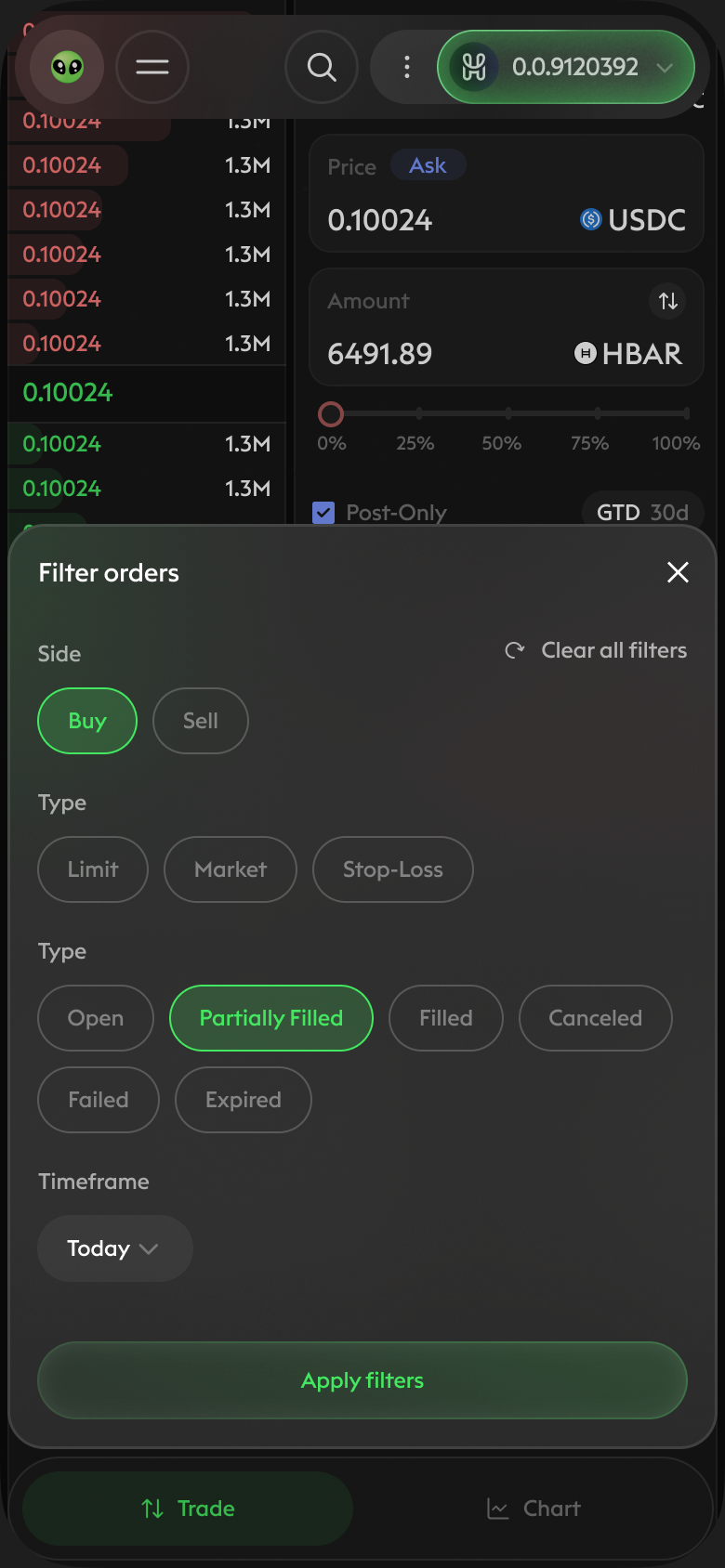 Mobile order filters